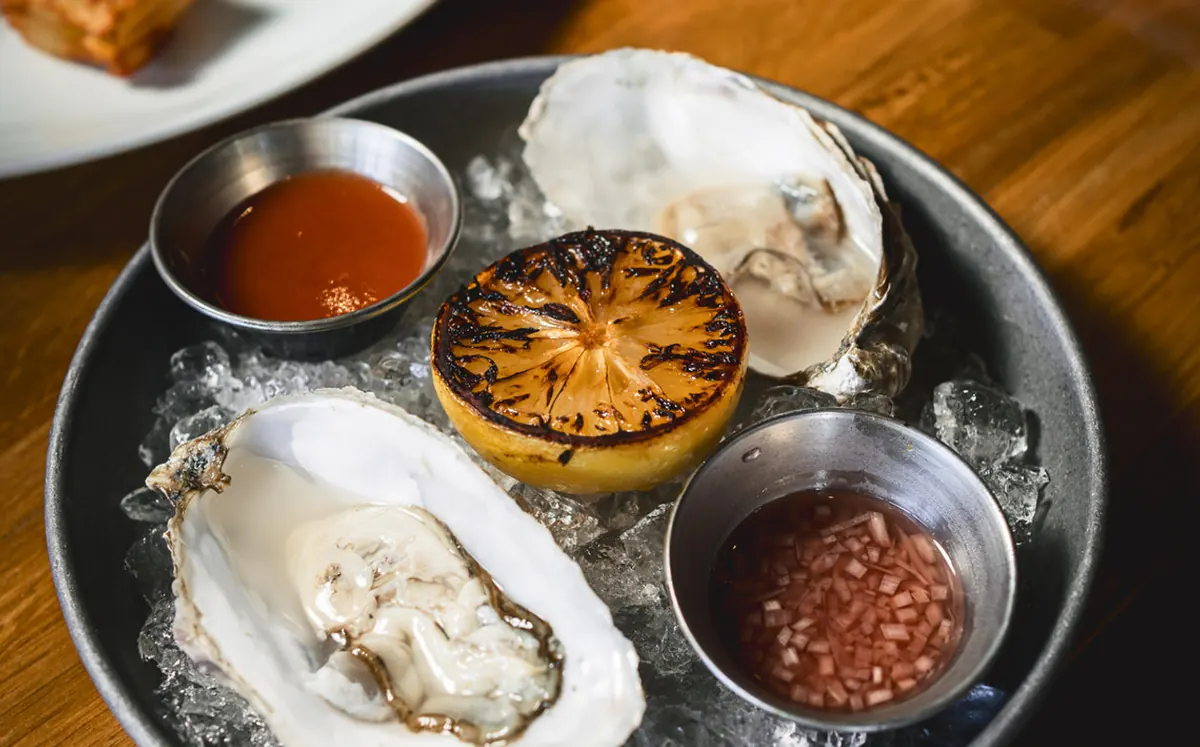 Porthilly oysters on ice with charred lemon